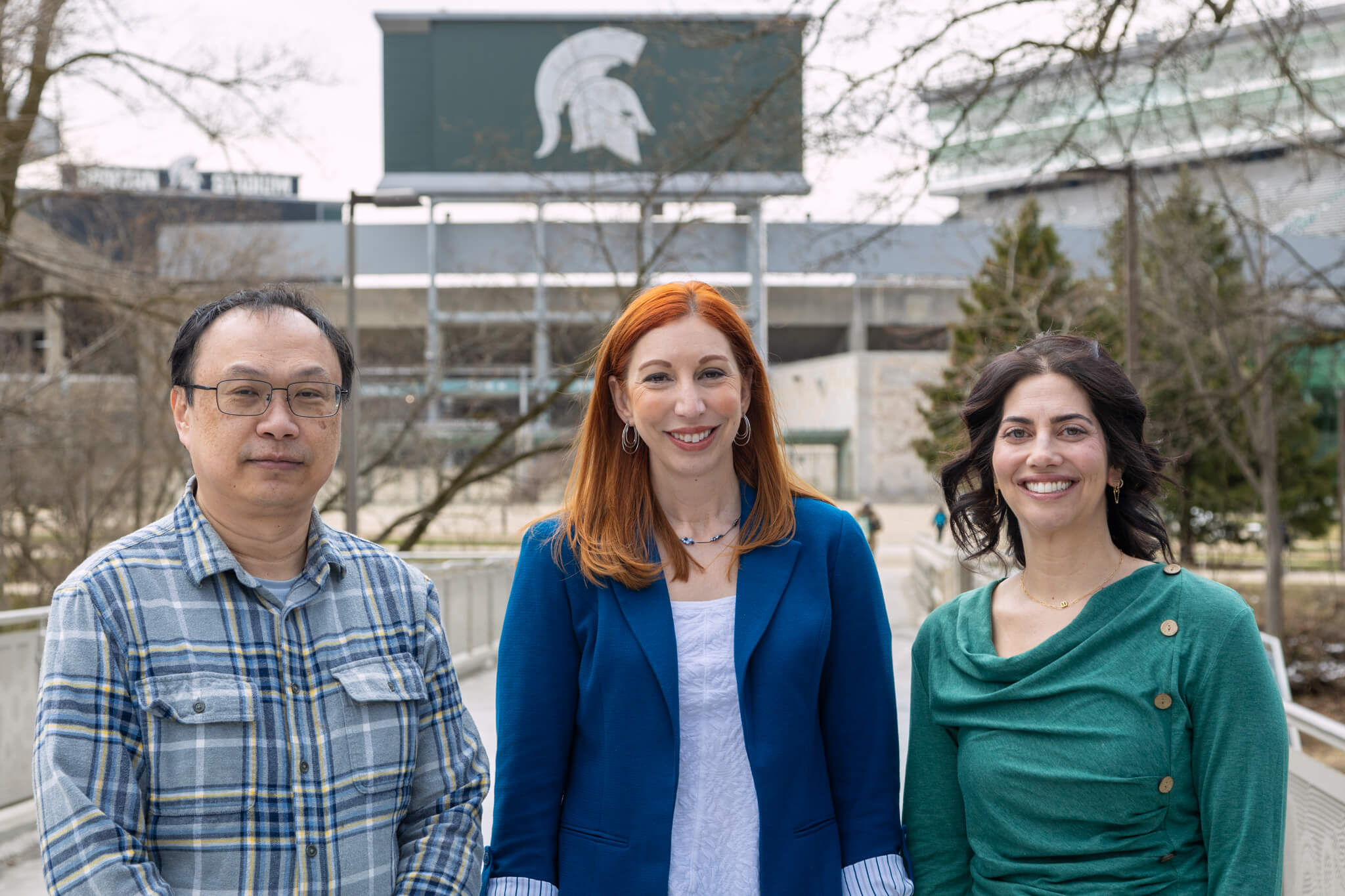 Shinhan Shiu, Gina Leinninger and Elise Zipkin (left to right) are the first faculty members of the College of Natural Science to be awarded the title of Red Cedar Distinguished Professors. Credit: Paul Henderson/MSU