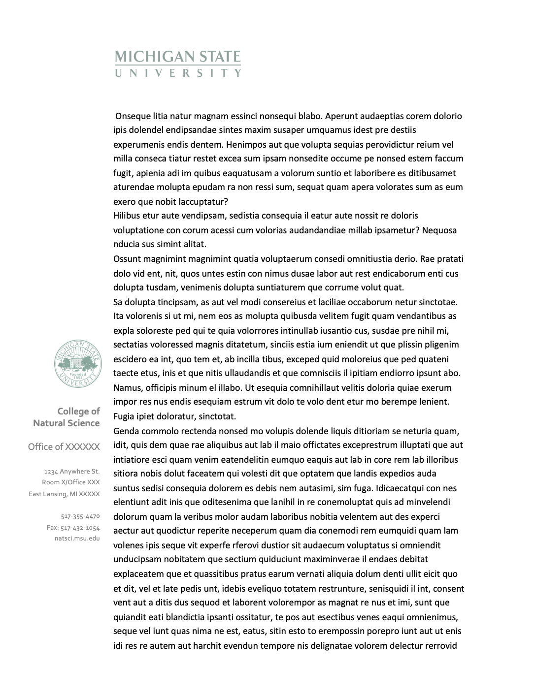 Screenshot of the branded letterhead with lorem ipsum filler text