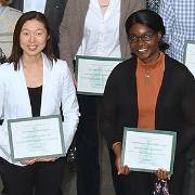 Sophia Lunt, biochemistry and molecular biology (left) and Sheba Onchiri, chemistry, were among 35 NatSci faculty, staff and students receiving awards at the college's 2022 Annual Meeting and Awards Ceremony.
