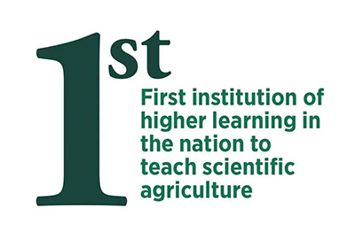Info graphic stating that MSU is the first institution of higher learning in the nation to teach scientific agriculture.