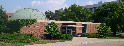 A photo of the exterior of Abrams Planetarium on the MSU campus.
