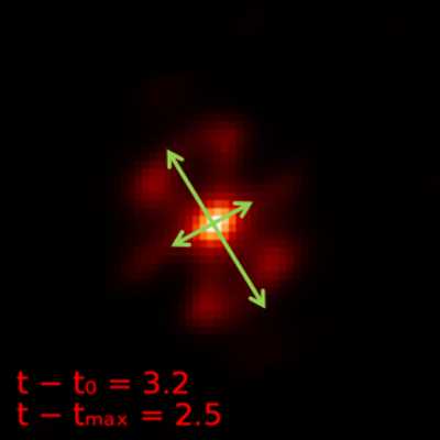 image of Nova Herculis 2021, black square with orange gradient and directional arrows