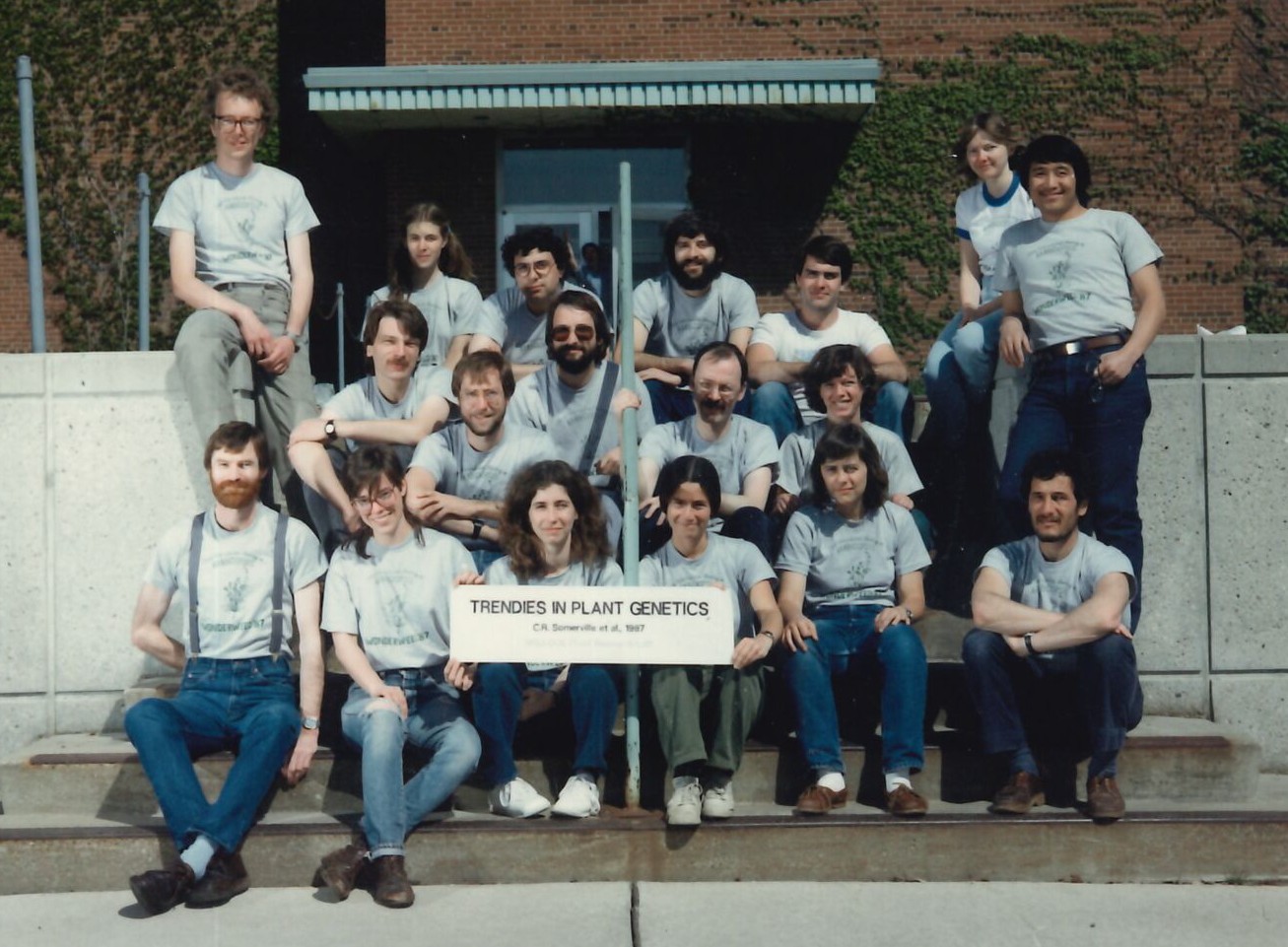 A photo from the 1980s depicting a group of people