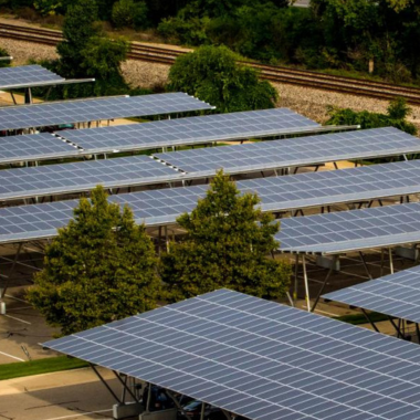Solar panels above an MSU carport.