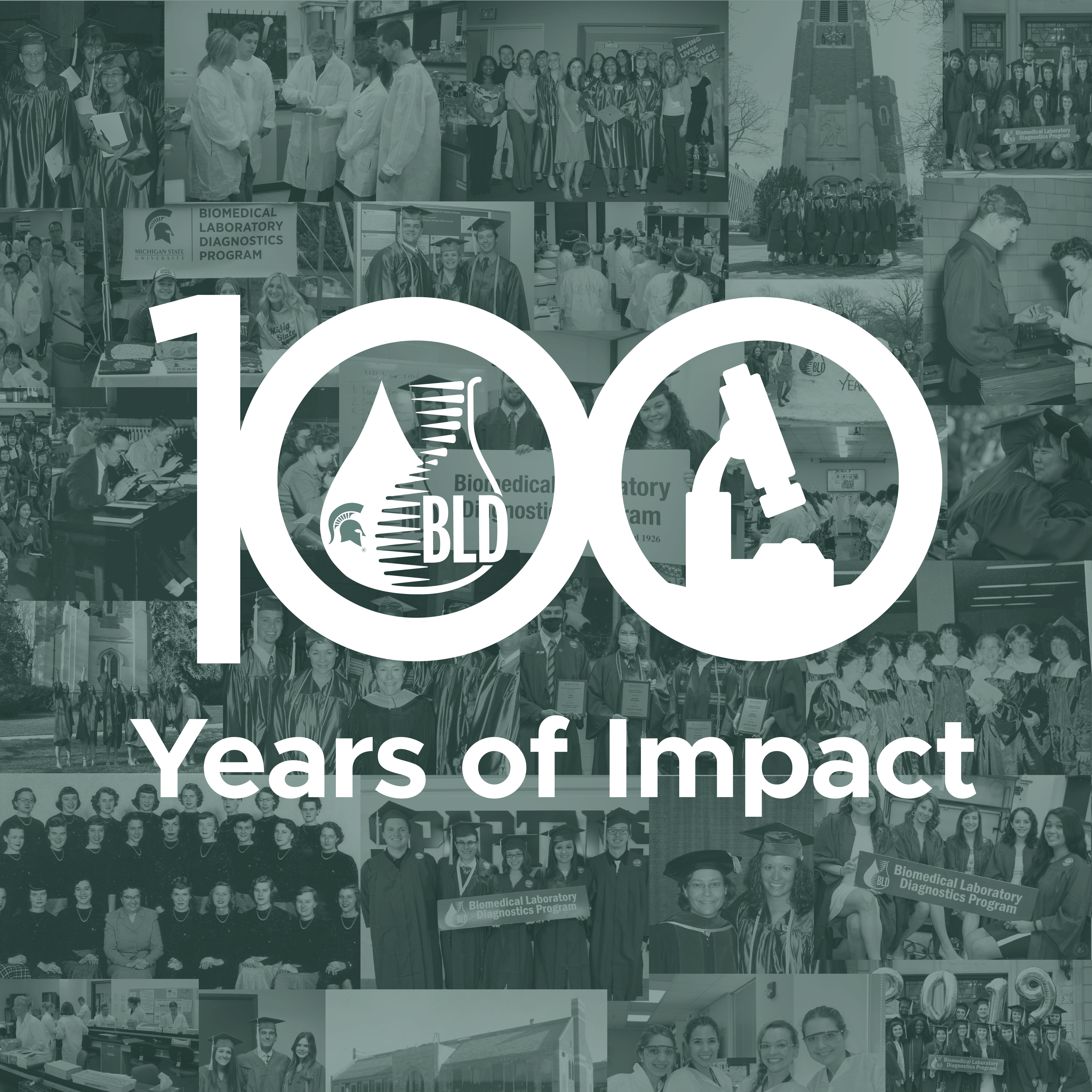 100 years of impact logo over old pictures