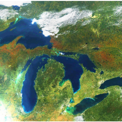 Aerial view of the state of Michigan and the surrounding Great Lakes