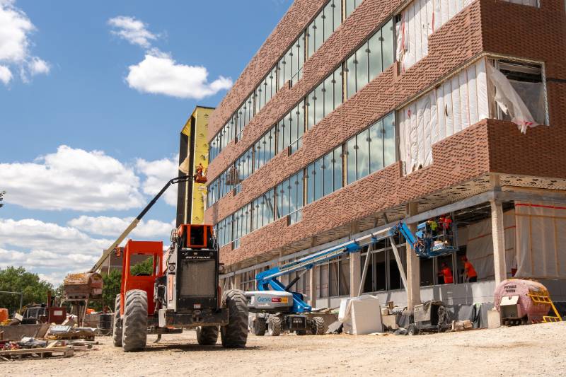 Brick building in process of construction