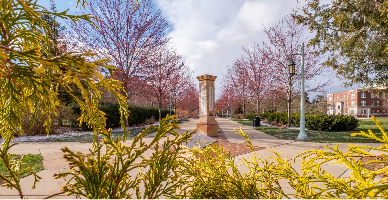 View of benefactors plaza on campus