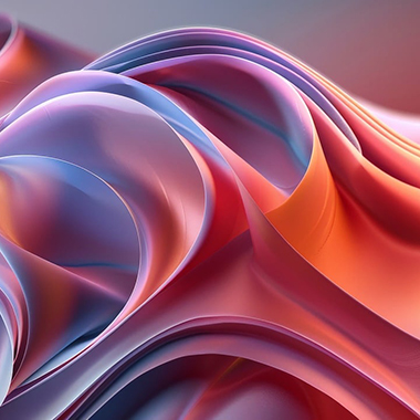An illustration shows wave-shaped purple, pink and orange contours nesting within each other and overlapping.