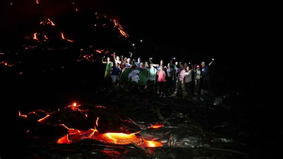 MSU students near lava