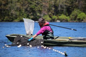Image of Mariah Meek in a kayak on a trout stream