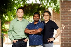 Image of Sakthivel Kailasam with faculty mentors Jian Hu and Hideki Takahashi