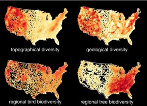 U.S. map geodiversity and biodiversity satellite images