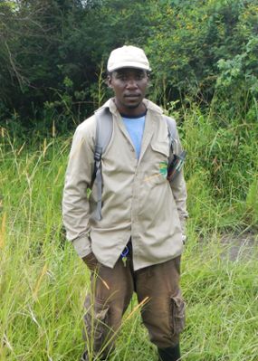 Sam Ayebare conducting basline biodiversity surveys in Bugungu Wildlife Reserve 