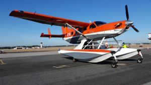 An image of One of the fixed-wing Kodiak airplanes that was used in aerial surveys of the northern Gulf of Mexico sitting on a runway.